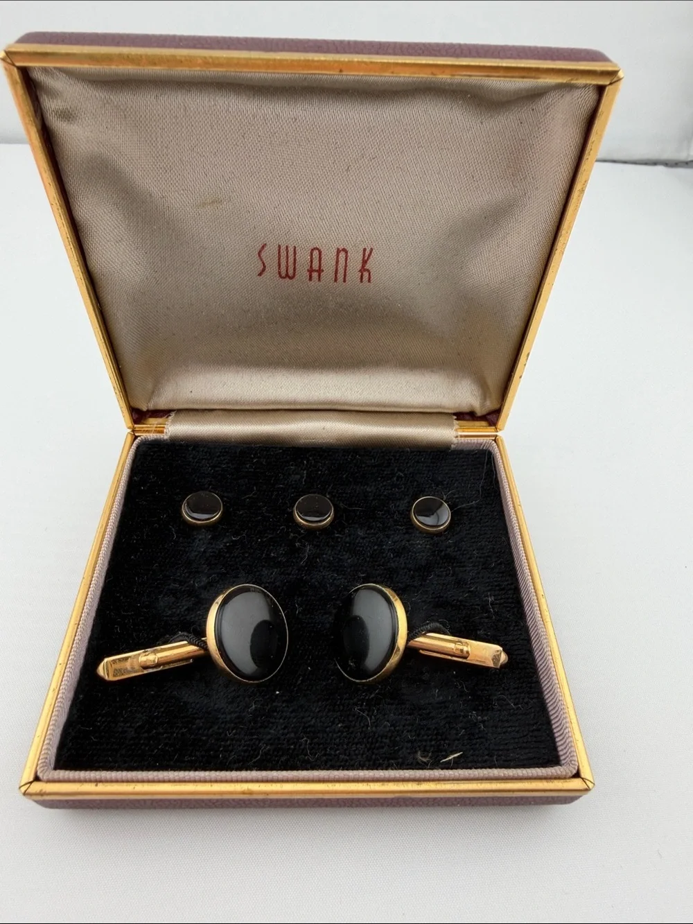 SWANK Vintage Gold-Tone Cufflinks and Studs with Black Centers
